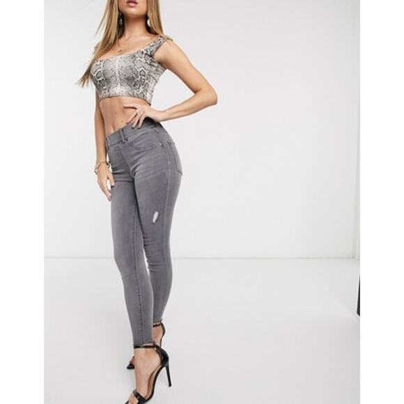 Spanx Gray Distressed Pull On Skinny Jean Jegging Raw Hem High Rise Medium - Picture 2 of 11